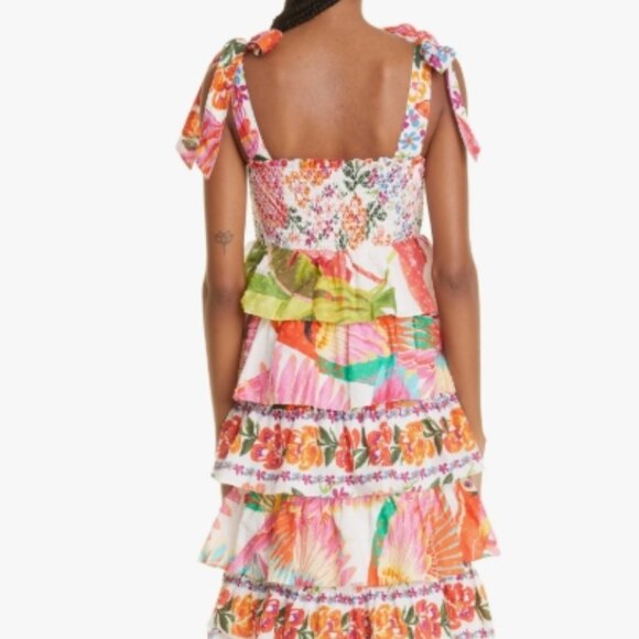 Farm Rio A-Line Dress White Floral Pleated/Ruffle Sleeveless Square Neck S $245 - Picture 5 of 10